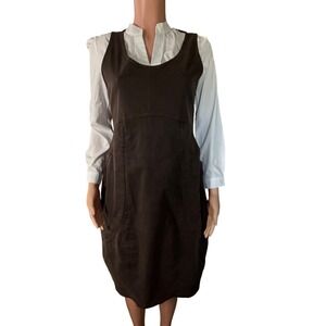 Lilith Brown Pinafore Jumper Dress Sleeveless Pocket Detail Cotton Stretch Small